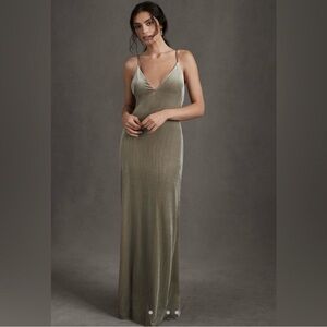Jenny Yoo x BHLDN Sabrina Sage Green Velvet Gown